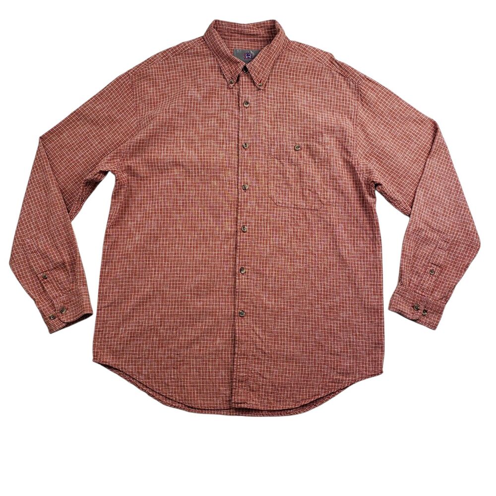 Vintage The Territory Ahead Shirt Mens XL Orange Plaid Long Sleeve Button Down